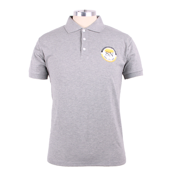 100%棉麻灰色polo衫男装定制烫画logo