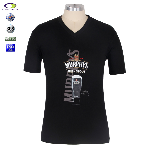 女士黑色印花V领短袖广告宣传T恤打底衫定制