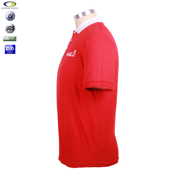 定做男士红色印花白领翻领短袖广告宣传T恤衫定制