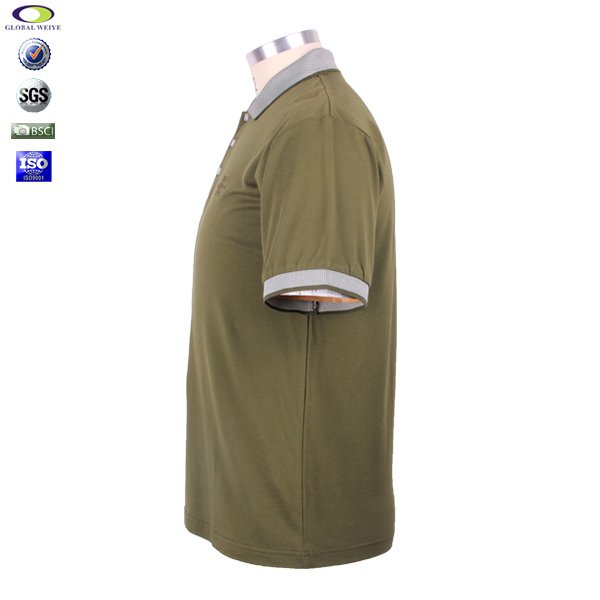 定做男士广告宣传衫军绿色刺绣翻领短袖T恤衫定制