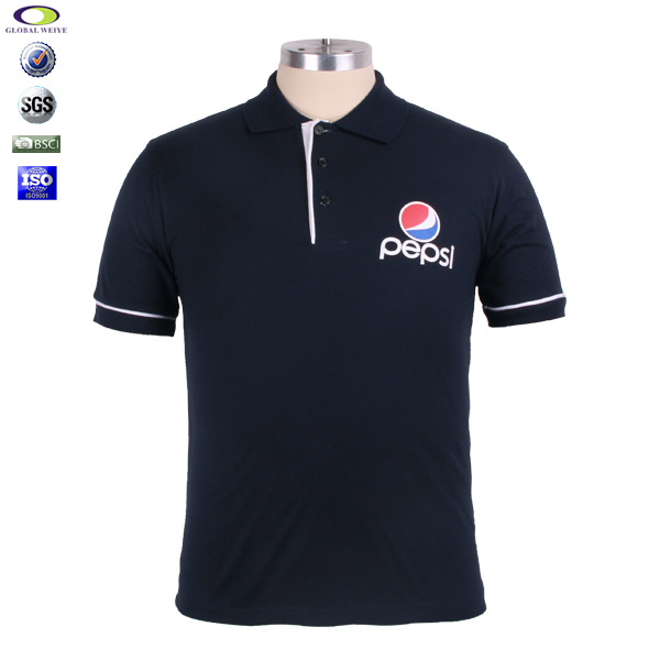 定做男士黑色印logo翻领短袖广告宣传T恤衫定制