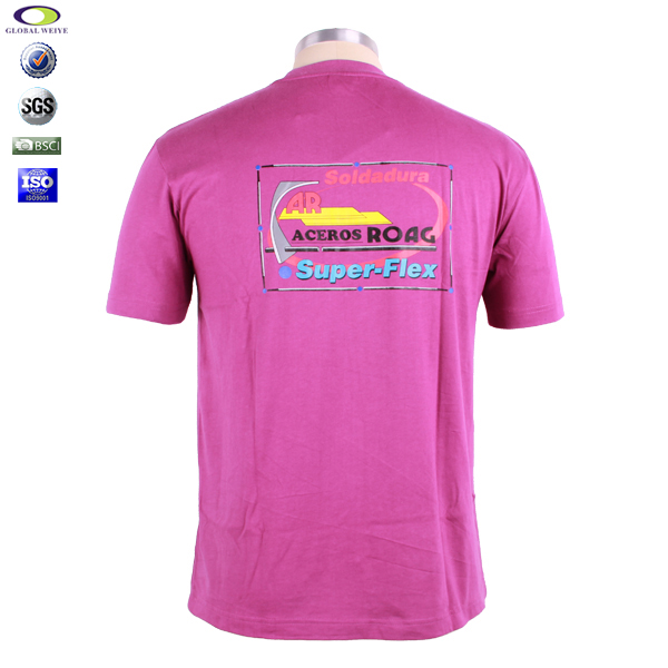 订制男士广告宣传衫玫红色后背印花圆领短袖T恤衫定制工厂