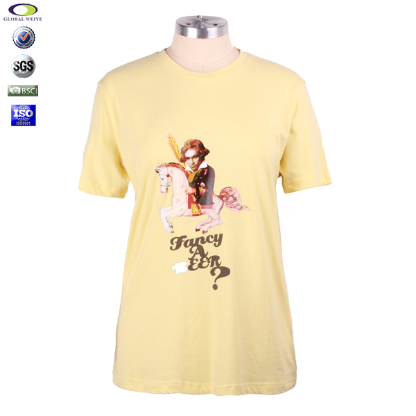 女士浅黄色团队广告宣传衫圆领印花纯棉短袖T恤衫定制厂家