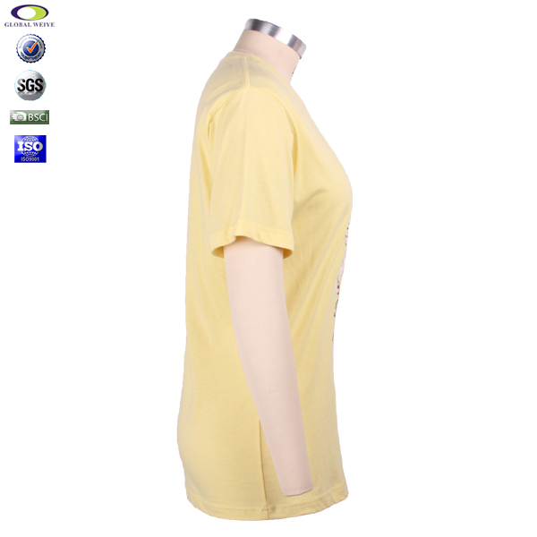 女士浅黄色团队广告宣传衫圆领印花纯棉短袖T恤衫定制厂家