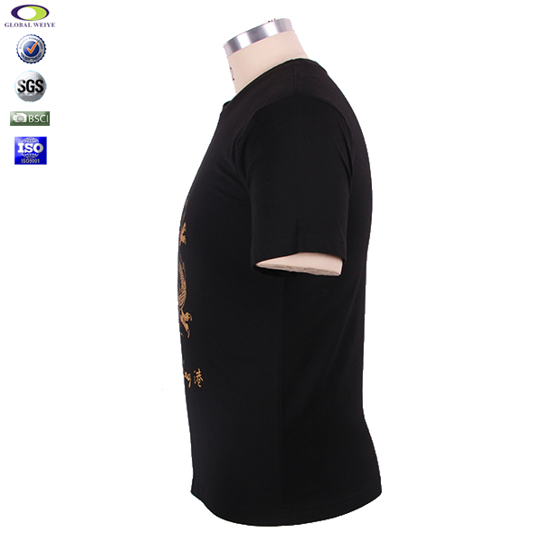 黑色团队广告宣传衫金粉印圆领纯棉短袖男士T恤衫定制厂家