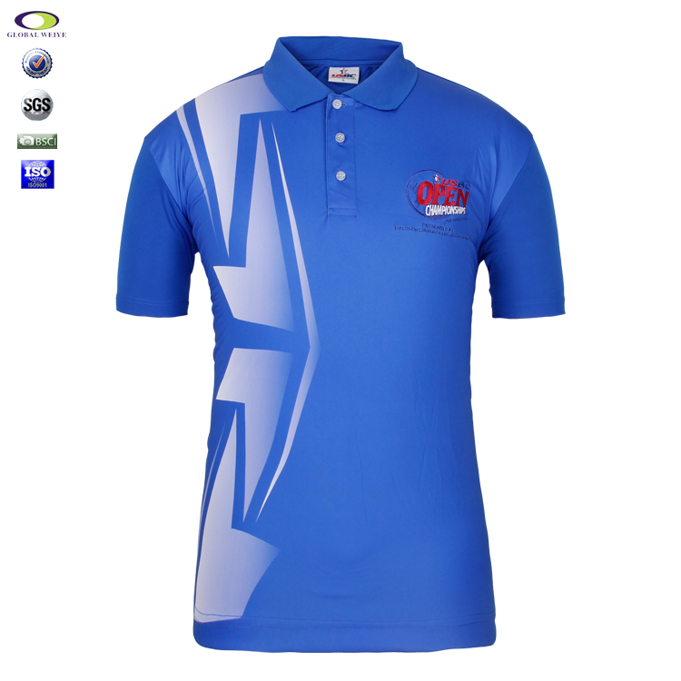 定做男士全涤蓝色刺绣热升华POLO衫翻领短袖T恤