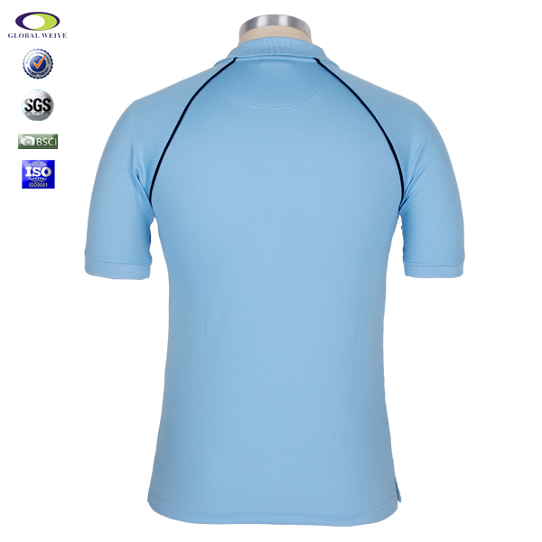 男士全涤淡蓝色空白POLO衫翻领短袖T恤衫定制