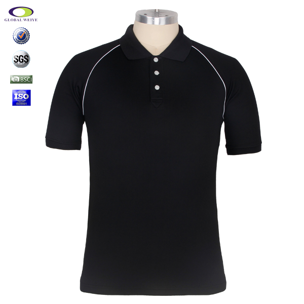 男士全涤黑色空白运动插肩POLO衫翻领短袖T恤衫定制厂家