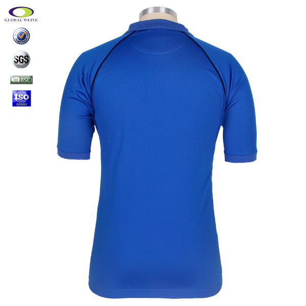 男士全涤蓝色空白POLO衫翻领短袖T恤衫定制厂家