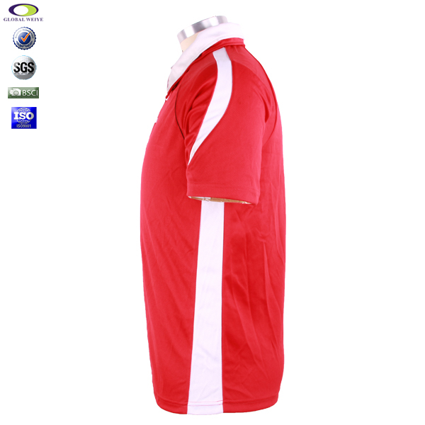 定制男士全涤异色领插肩袖红色空白POLO衫翻领短袖T恤衫