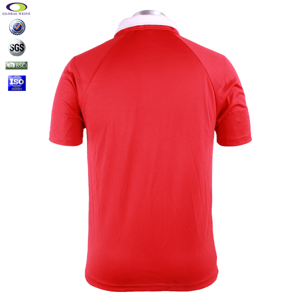 定制男士全涤异色领插肩袖红色空白POLO衫翻领短袖T恤衫