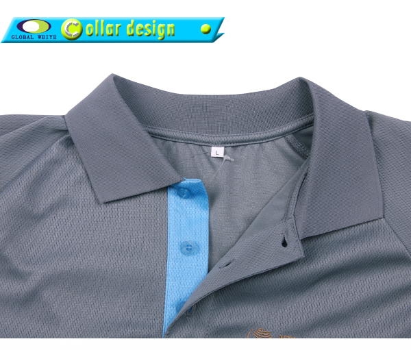 定做男士全涤刺绣网眼蓝灰拼接POLO衫翻领短袖T恤衫工作服