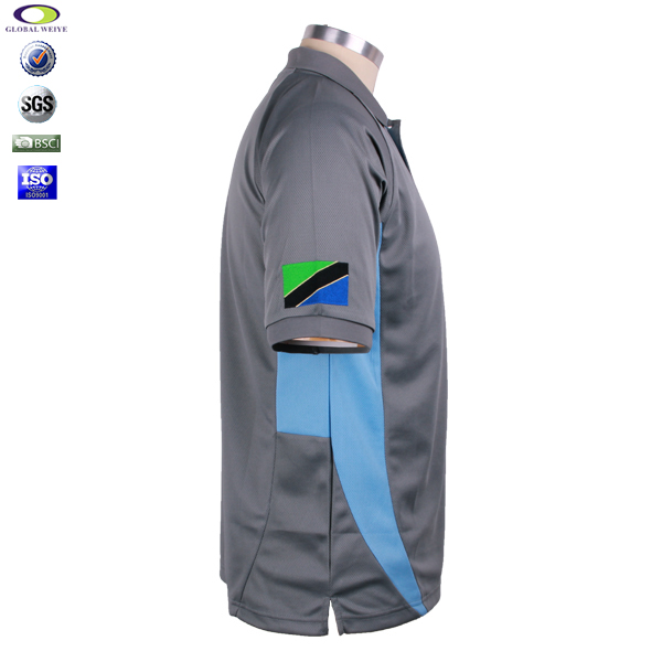 定做男士全涤刺绣网眼蓝灰拼接POLO衫翻领短袖T恤衫工作服