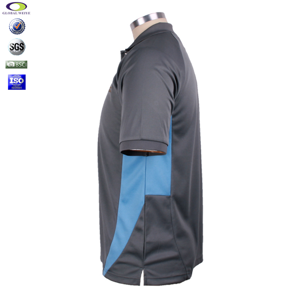 定做男士全涤刺绣网眼蓝灰拼接POLO衫翻领短袖T恤衫工作服