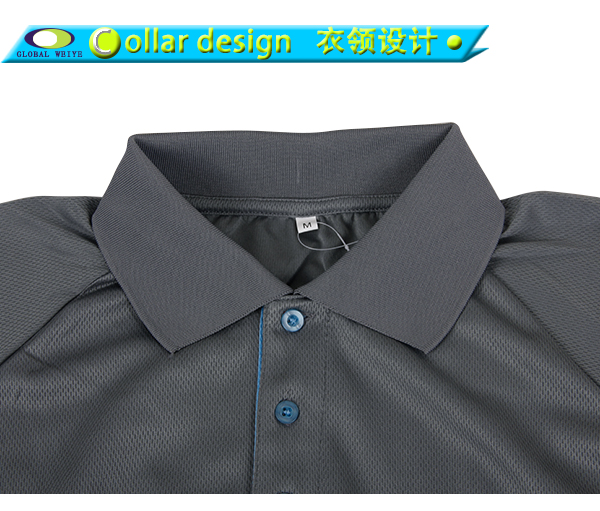订制男士银灰蓝色拼接POLO衫翻领刺绣短袖T恤衫定制工厂
