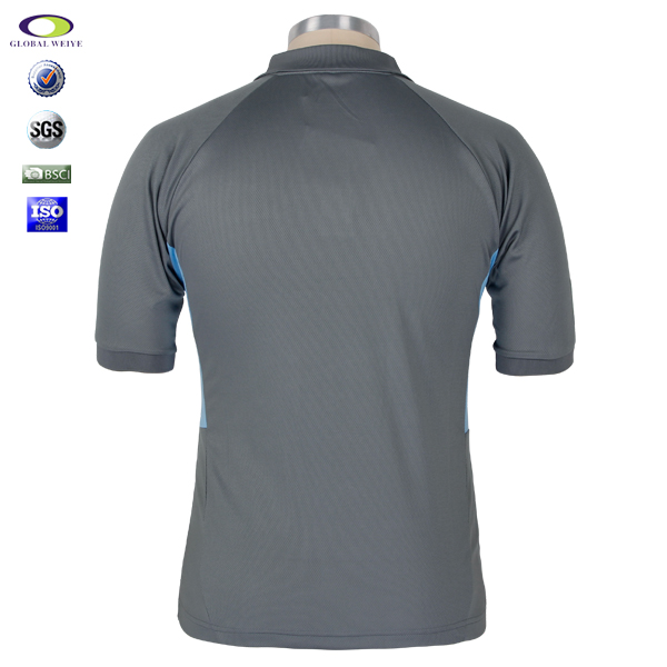 订制男士银灰蓝色拼接POLO衫翻领刺绣短袖T恤衫定制工厂