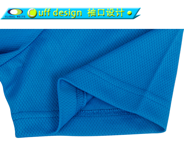 女士V领蓝色空白异色领全涤网眼短袖T恤衫定制工厂