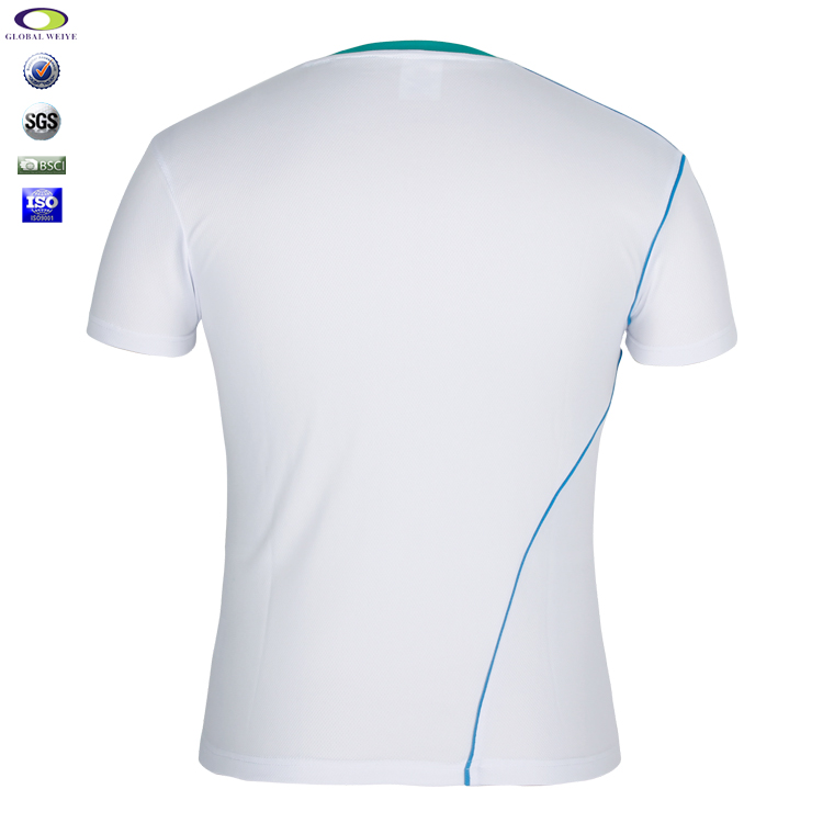 定制男士绿色领白色空白V领T恤衫定制厂家