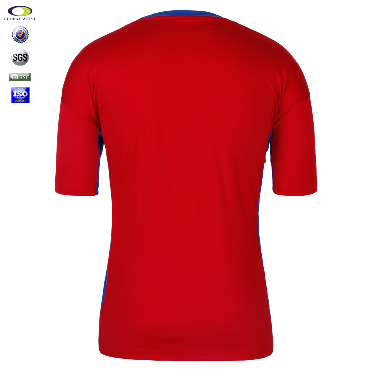定制男士红色异色领空白网眼短袖T恤衫定制厂家
