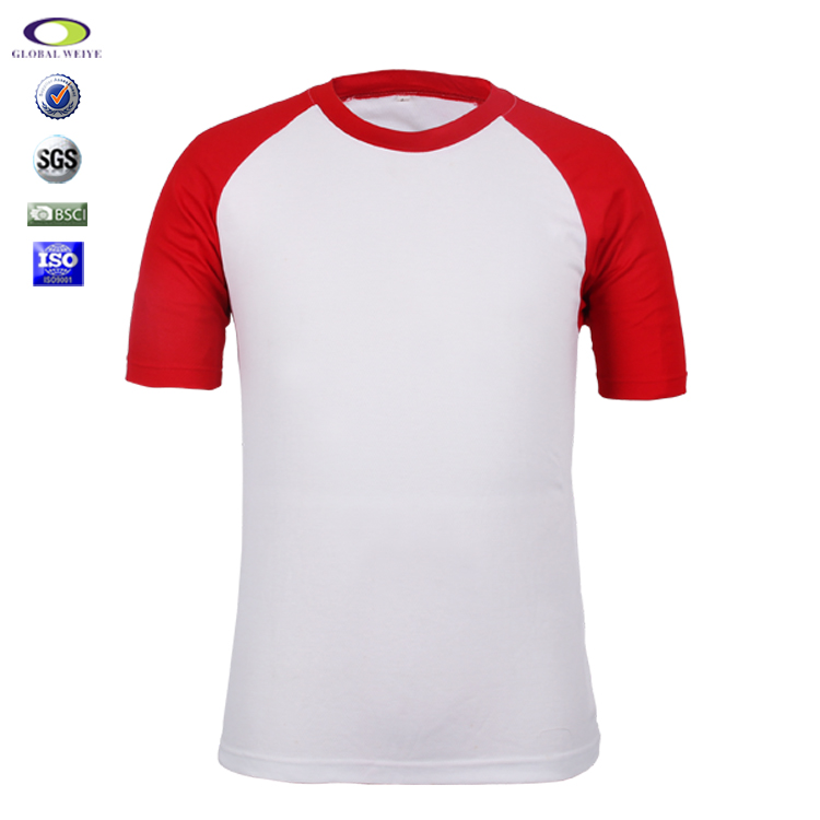 定制男士红白拼接运动球衣圆领短袖T恤衫定制工厂