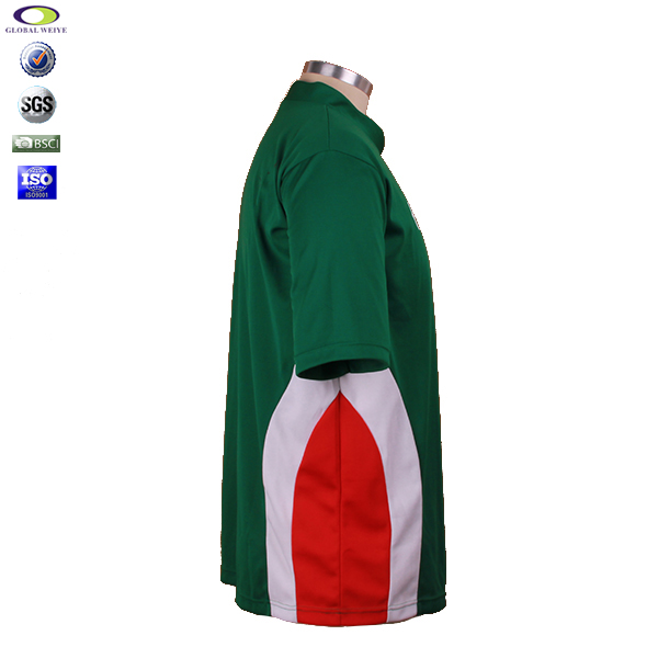 定制男士绿色全涤立领印花短袖T恤衫定制印logo