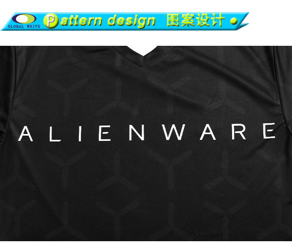 男士黑色全涤字母印花V领短袖恤衫定制厂家