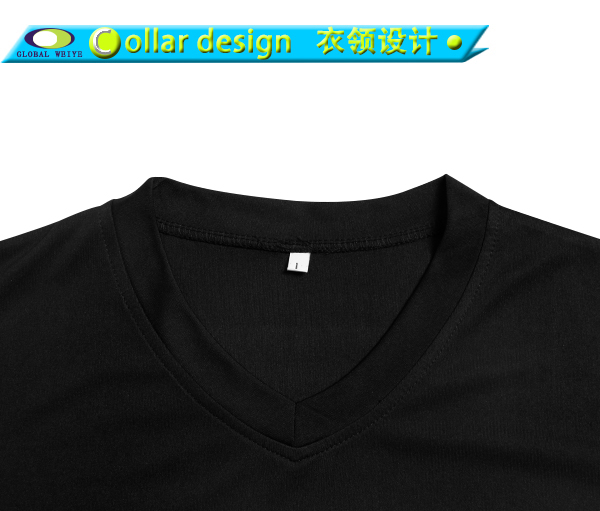 男士黑色全涤字母印花V领短袖T恤衫定制厂家