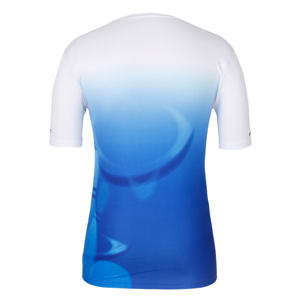 定制全涤男士蓝白拼接热升华印花V领短袖T恤衫