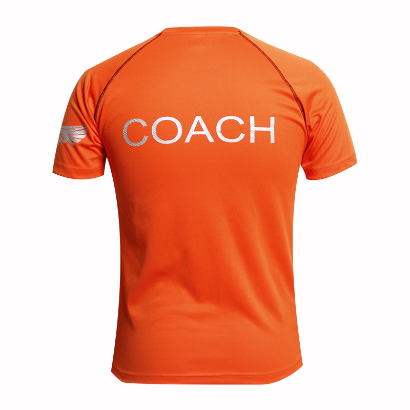 订制男士全涤橙色字母印花圆领插肩短袖运动服T恤衫