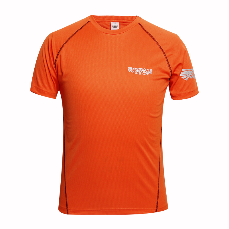 订制男士全涤橙色字母印花圆领插肩短袖运动服T恤衫