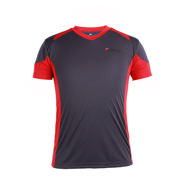 订制灰色全涤V领插肩印花T恤男短袖T恤衫运动服定做