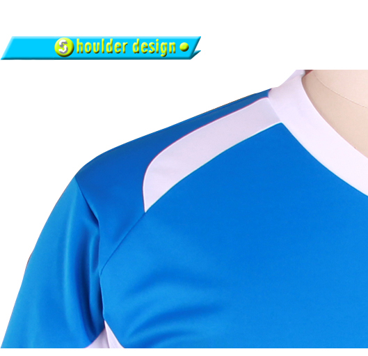 订制蓝色全涤V领异色领印花T恤男短袖T恤衫团服定制