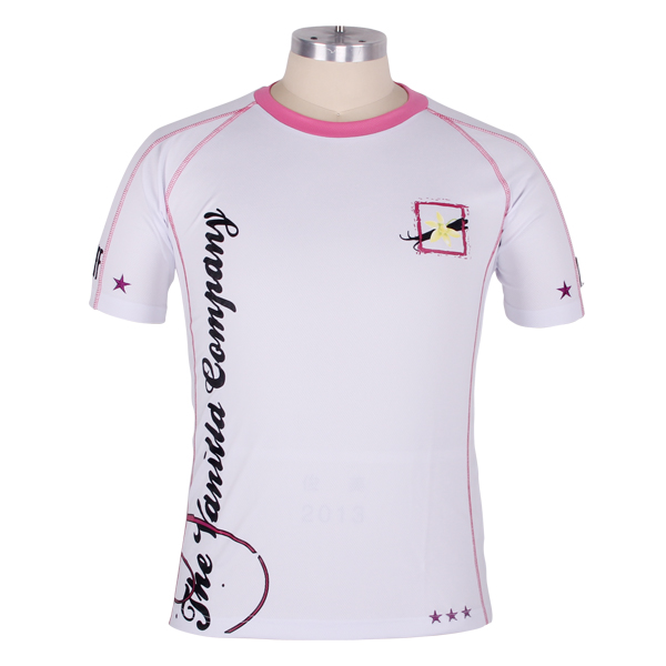 订制白色全涤网眼异色领印花圆领刺绣T恤男短袖定制